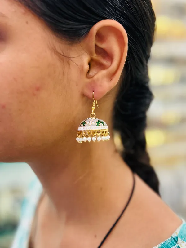 Grey_White_Mix_Copper_&_Brass_Premium_&_Elegant_Meenakari_Dome_Jhumka_For_Women