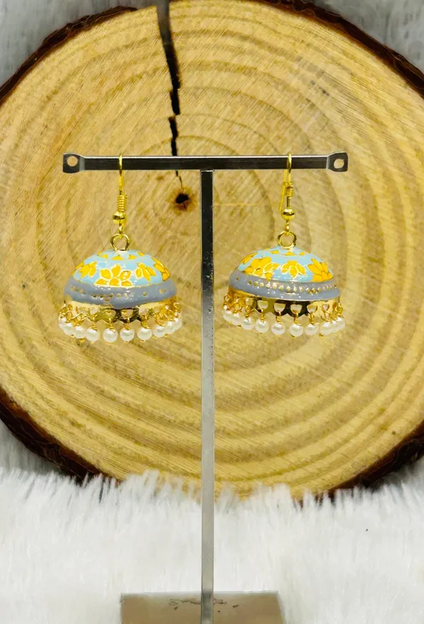 Sky_Blue_Yellow_Mix_Copper_&_Brass_Premium_&_Elegant_Meenakari_Dome_Jhumka_For_Women
