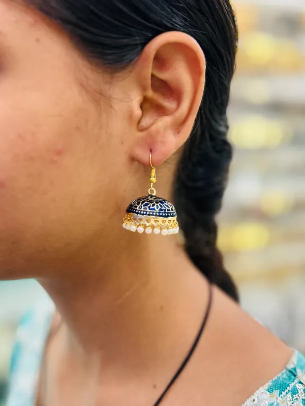 Navy_Blue_Copper_&_Brass_Premium_&_Elegant_Meenakari_Dome_Jhumka_For_Women