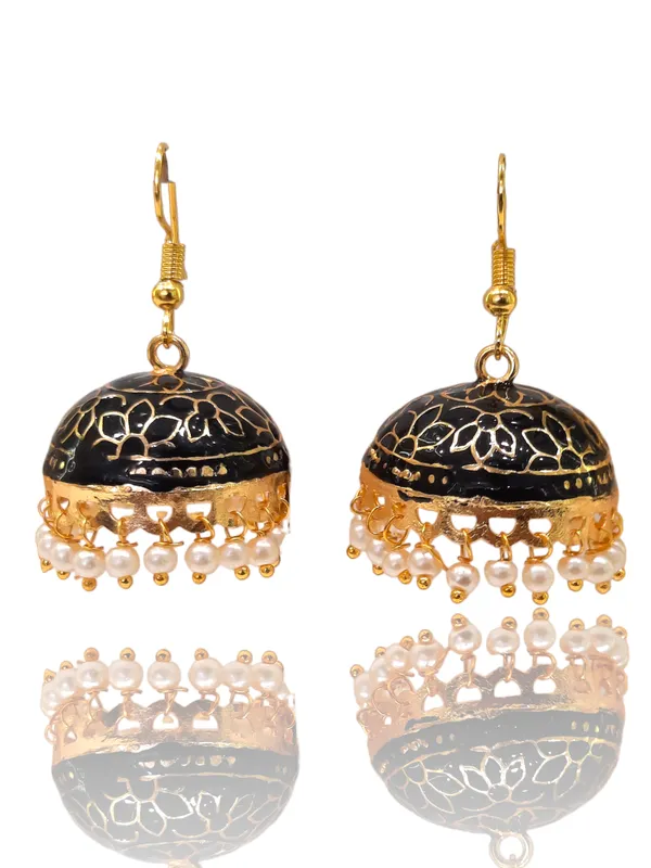 Black_Copper_&_Brass_Premium_&_Elegant_Meenakari_Dome_Jhumka_For_Women
