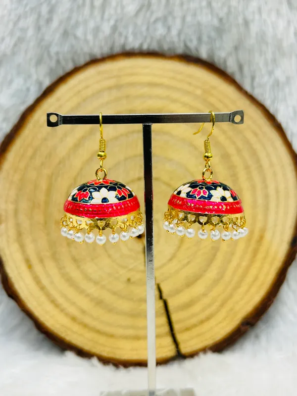 Royal_Blue_Pink_Mix_Copper_&_Brass_Premium_&_Elegant_Meenakari_Dome_Jhumka_For_Women