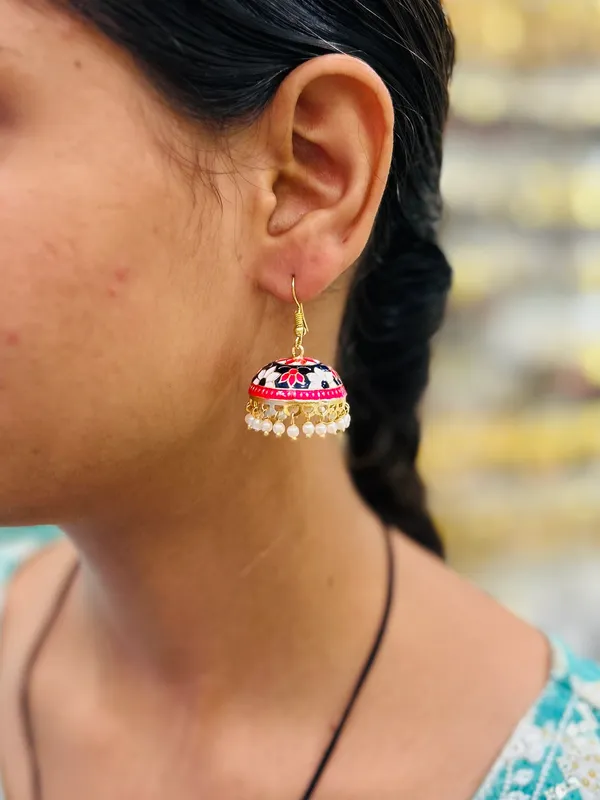 Royal_Blue_Pink_Mix_Copper_&_Brass_Premium_&_Elegant_Meenakari_Dome_Jhumka_For_Women
