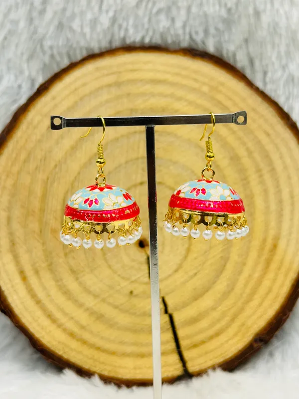 Sky_Blue_Mix_Copper_&_Brass_Premium_&_Elegant_Meenakari_Dome_Jhumka_For_Women