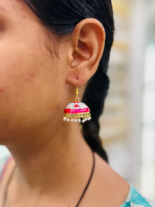 Sky_Blue_Mix_Copper_&_Brass_Premium_&_Elegant_Meenakari_Dome_Jhumka_For_Women