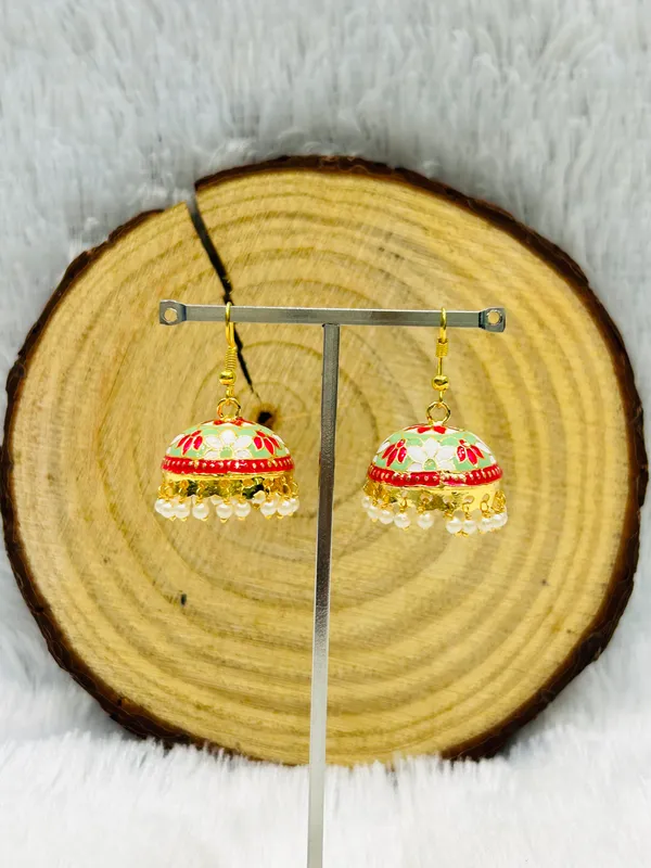 Mint_Green_Mix_Copper_&_Brass_Premium_&_Elegant_Meenakari_Dome_Jhumka_For_Women
