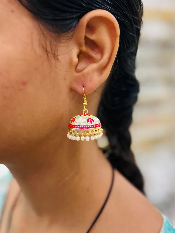 Mint_Green_Mix_Copper_&_Brass_Premium_&_Elegant_Meenakari_Dome_Jhumka_For_Women