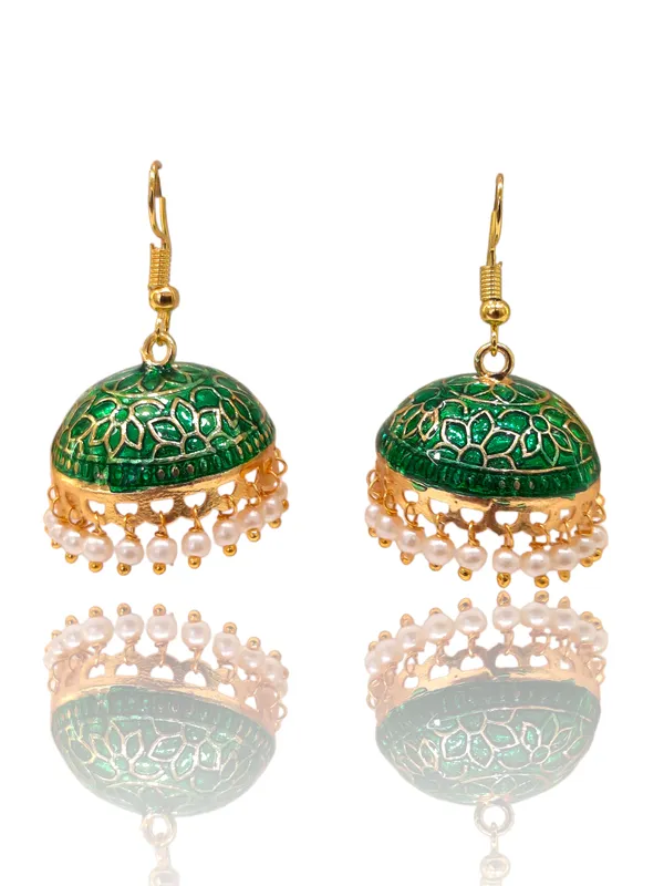 Green_Copper_&_Brass_Premium_&_Elegant_Meenakari_Dome_Jhumka_For_Women