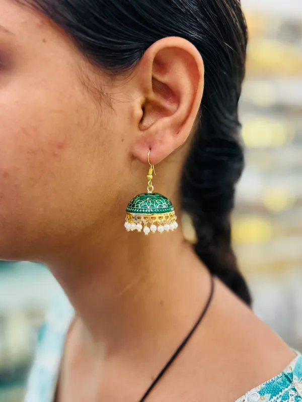 Green_Copper_&_Brass_Premium_&_Elegant_Meenakari_Dome_Jhumka_For_Women