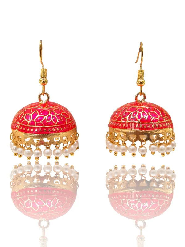 Pink_Copper_&_Brass_Premium_&_Elegant_Meenakari_Dome_Jhumka_For_Women