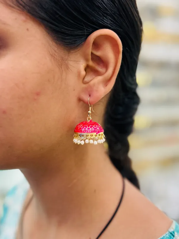 Pink_Copper_&_Brass_Premium_&_Elegant_Meenakari_Dome_Jhumka_For_Women