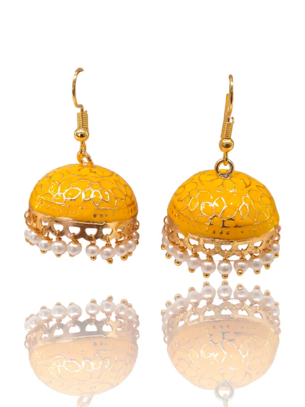 Yellow_Copper_&_Brass_Premium_&_Elegant_Meenakari_Dome_Jhumka_For_Women