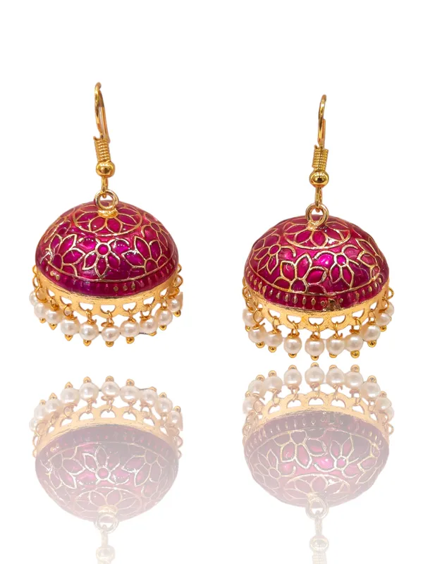 Magenta_Copper_&_Brass_Premium_&_Elegant_Meenakari_Dome_Jhumka_For_Women