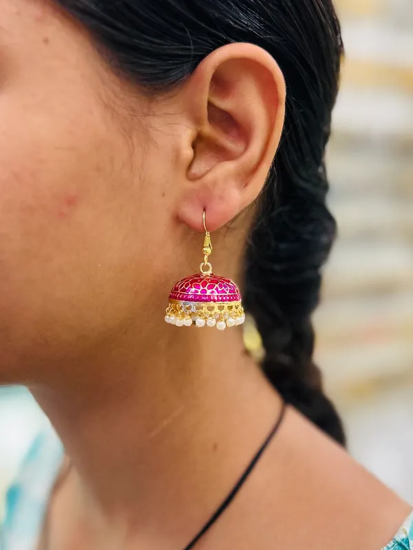 Magenta_Copper_&_Brass_Premium_&_Elegant_Meenakari_Dome_Jhumka_For_Women