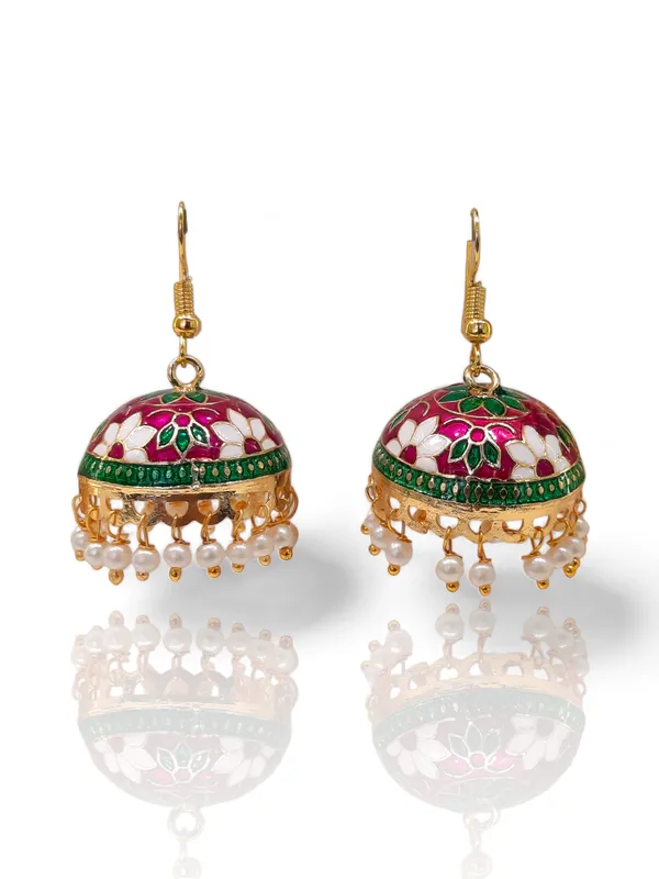 Magenta_Mix_Copper_&_Brass_Premium_&_Elegant_Meenakari_Dome_Jhumka_For_Women