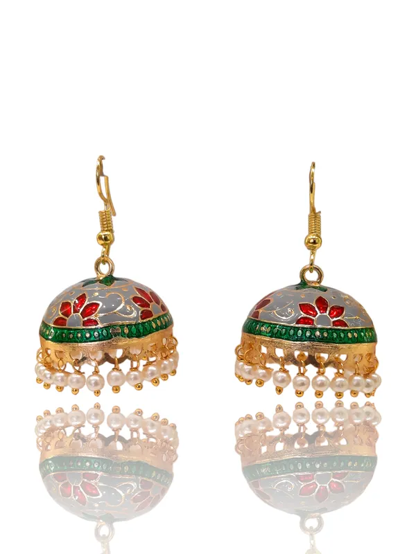 Grey_Mix_Copper_&_Brass_Premium_&_Elegant_Meenakari_Dome_Jhumka_For_Women