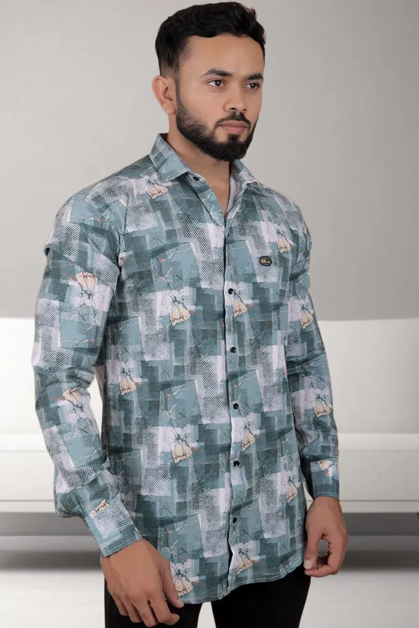 Dark_Green_Polycotton_Full_Sleeve_Printed_Shirt_For_Men