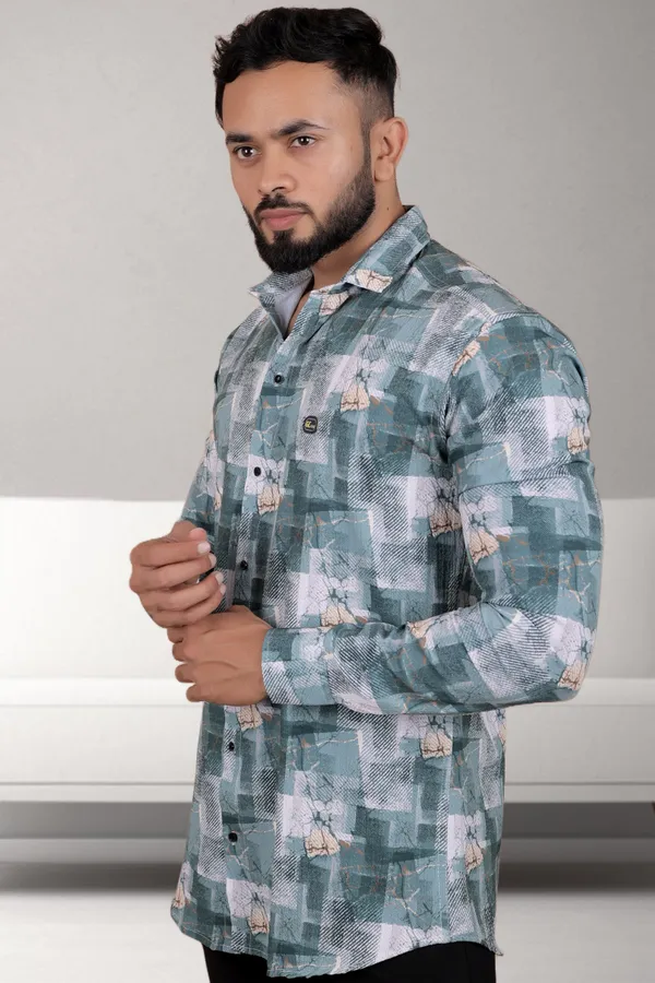 Dark_Green_Polycotton_Full_Sleeve_Printed_Shirt_For_Men