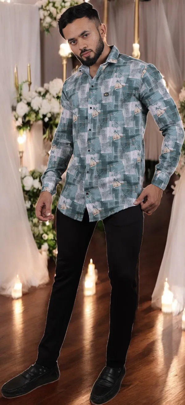 Dark_Green_Cotton_Blend_Full_Sleeve_Self_Design_Shirt_For_Men
