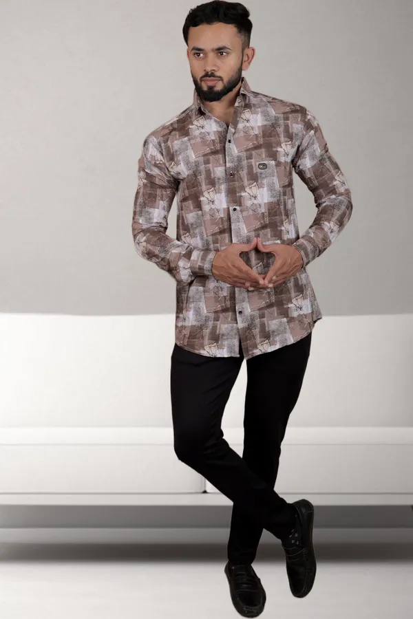 Brown_Polycotton_Full_Sleeve_Printed_Shirt_For_Men
