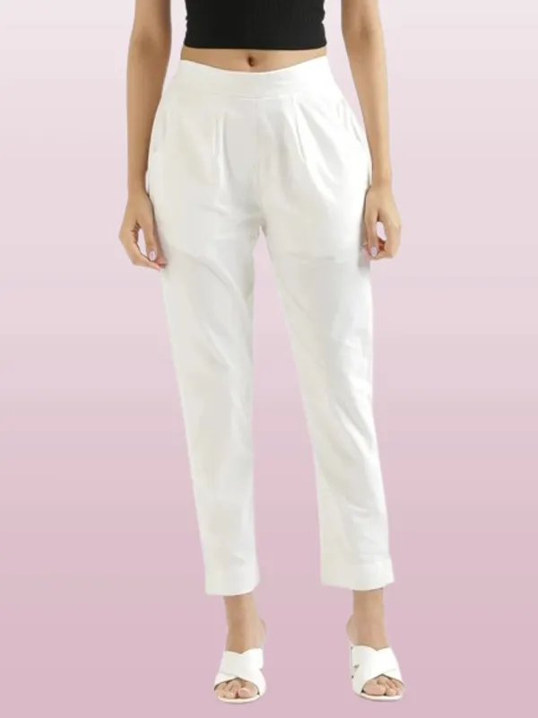 White_Pure_Linen_Solid_Casual_Trousers_For_Women