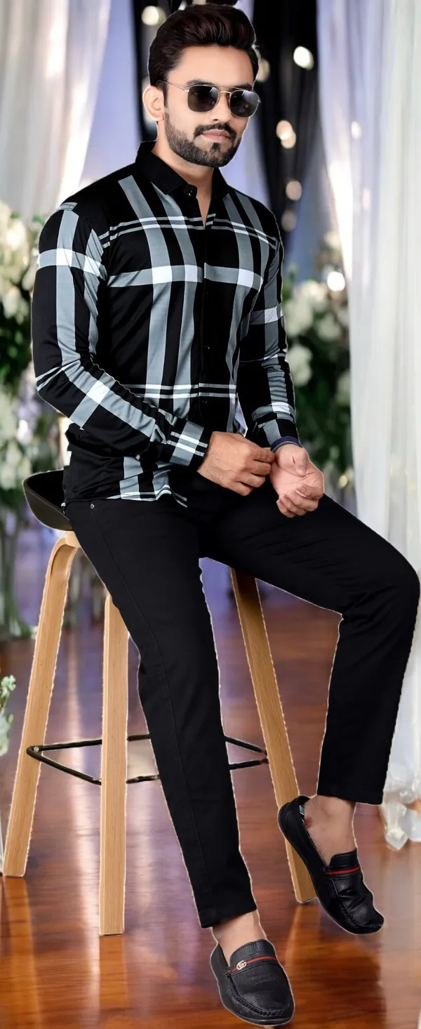 Black_Lycra_Blend_Full_Sleeve_Checkered_Shirt_For_Men