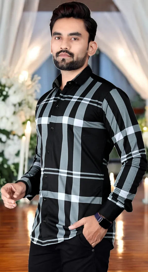 Black_Lycra_Blend_Full_Sleeve_Checkered_Shirt_For_Men