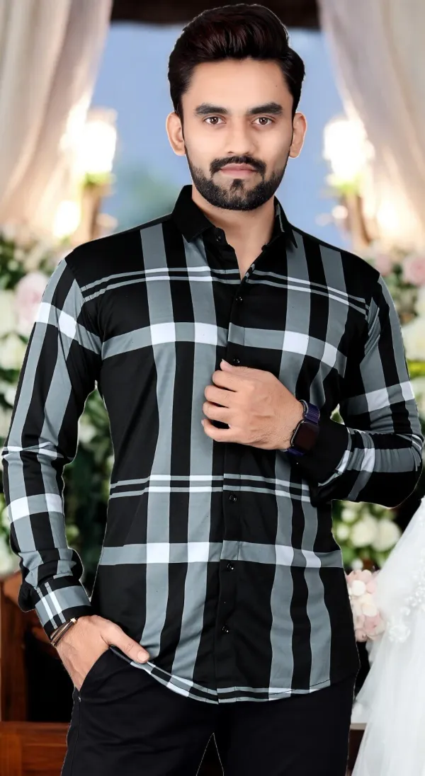 Black_Lycra_Blend_Full_Sleeve_Checkered_Shirt_For_Men