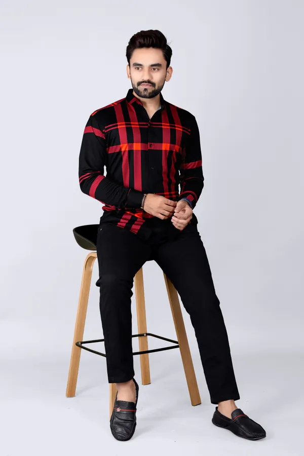 Black_&_Red_Lycra_Blend_Full_Sleeve_Checkered_Shirt_For_Men