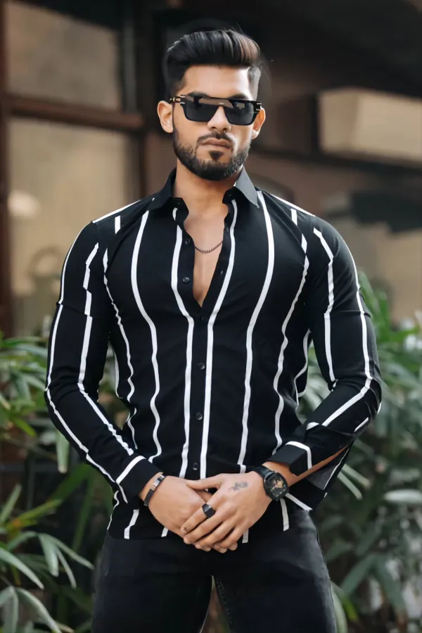 White_&_Black_Cotton_Lycra_Full_Sleeve_Printed_Shirt_For_Men