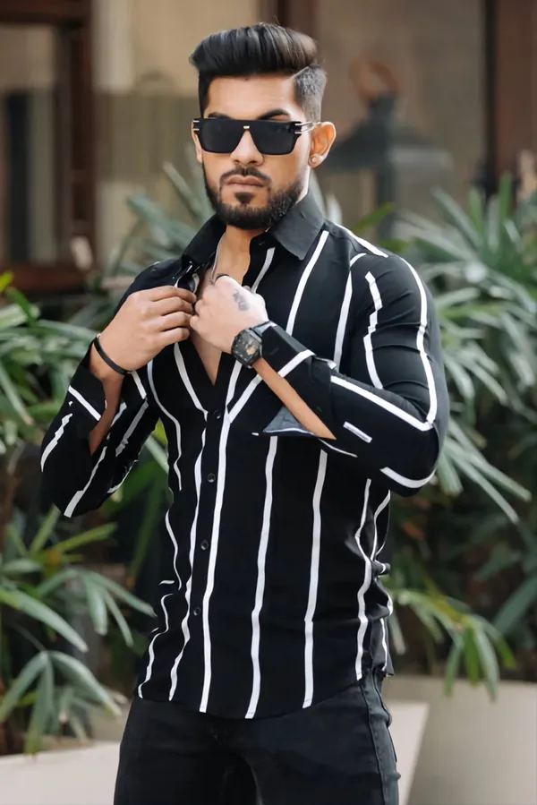 White_&_Black_Cotton_Lycra_Full_Sleeve_Printed_Shirt_For_Men