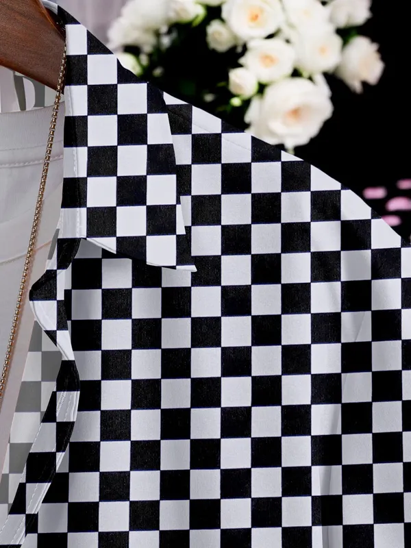 Black_Lycra_Blend_Half_Sleeve_Checkered_Shirt_For_Men