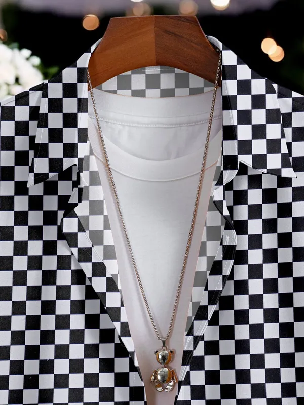 Black_Lycra_Blend_Half_Sleeve_Checkered_Shirt_For_Men
