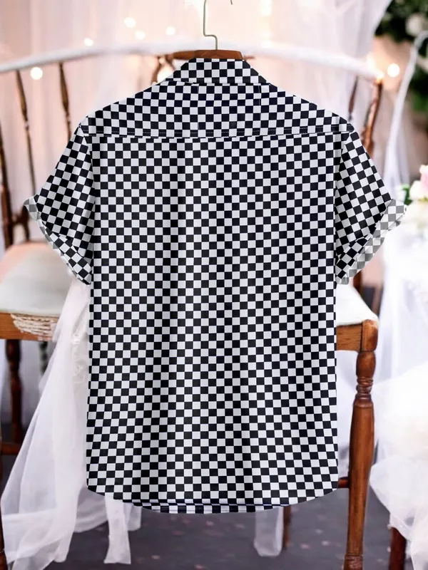 Black_Lycra_Blend_Half_Sleeve_Checkered_Shirt_For_Men