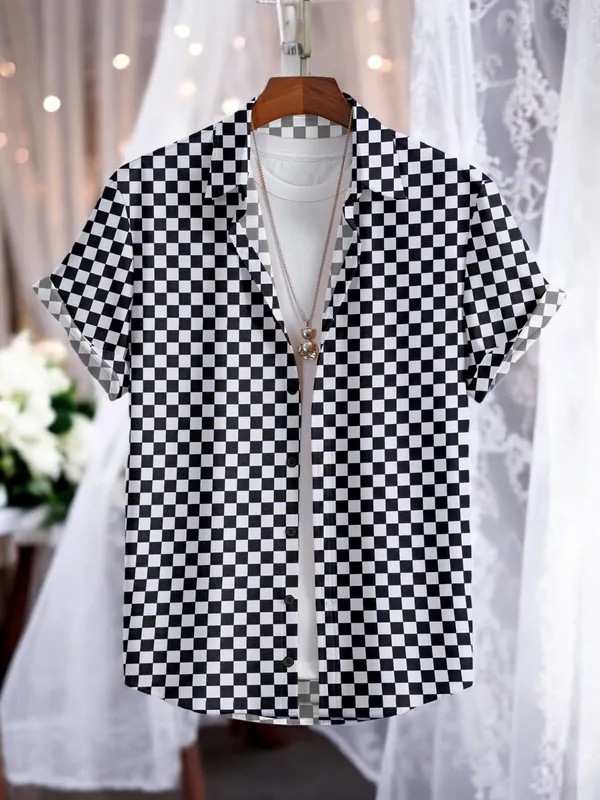 Black_Lycra_Blend_Half_Sleeve_Checkered_Shirt_For_Men