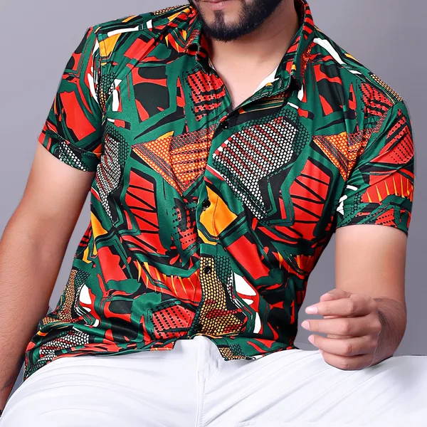 Red_Cotton_Lycra_Half_Sleeve_Printed_Shirt_For_Men