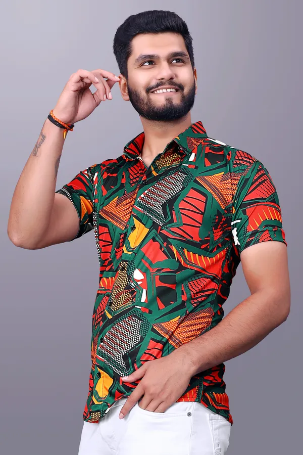 Red_Cotton_Lycra_Half_Sleeve_Printed_Shirt_For_Men
