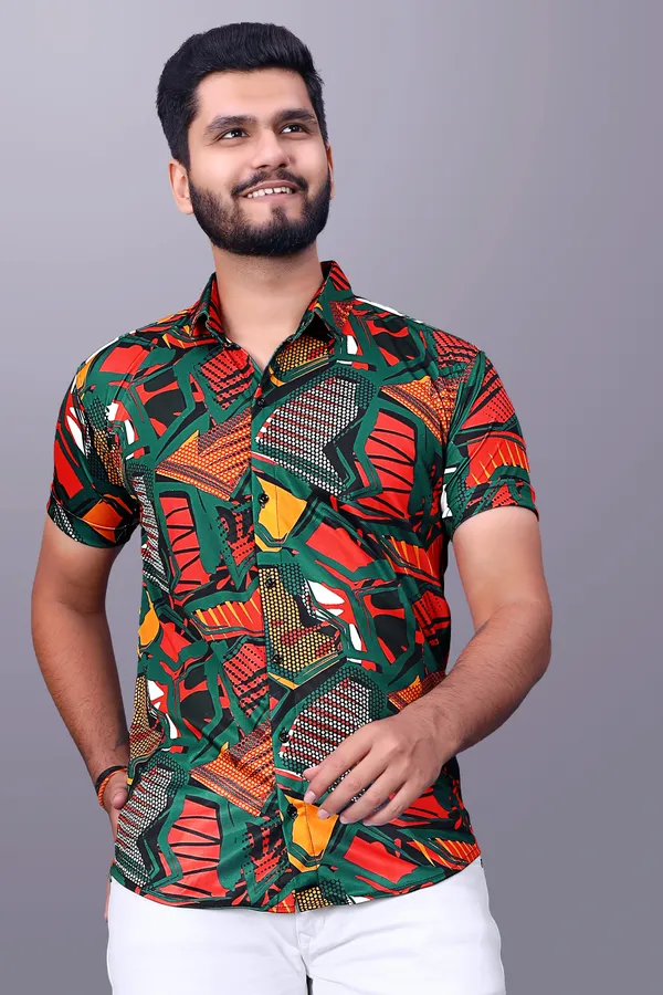 Red_Cotton_Lycra_Half_Sleeve_Printed_Shirt_For_Men