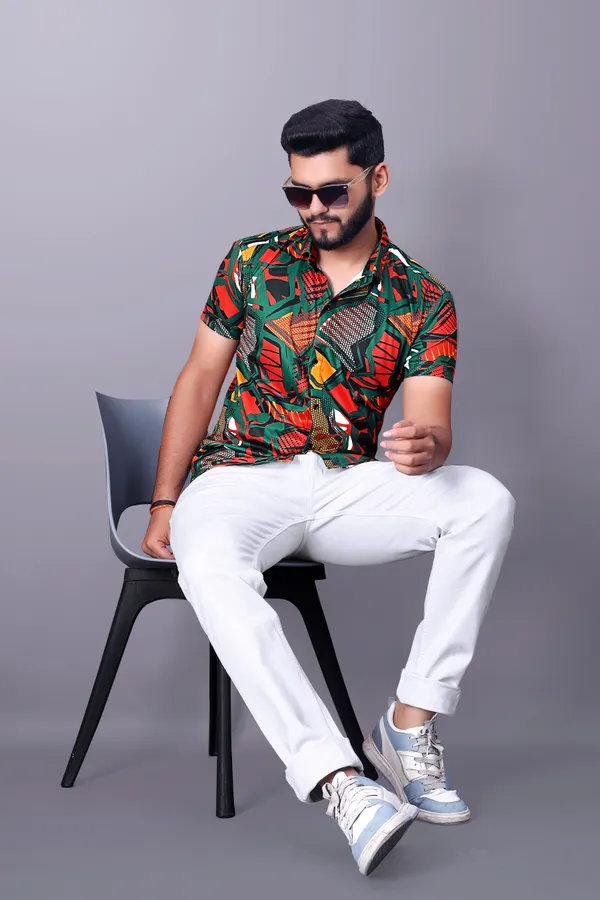Red_Cotton_Lycra_Half_Sleeve_Printed_Shirt_For_Men