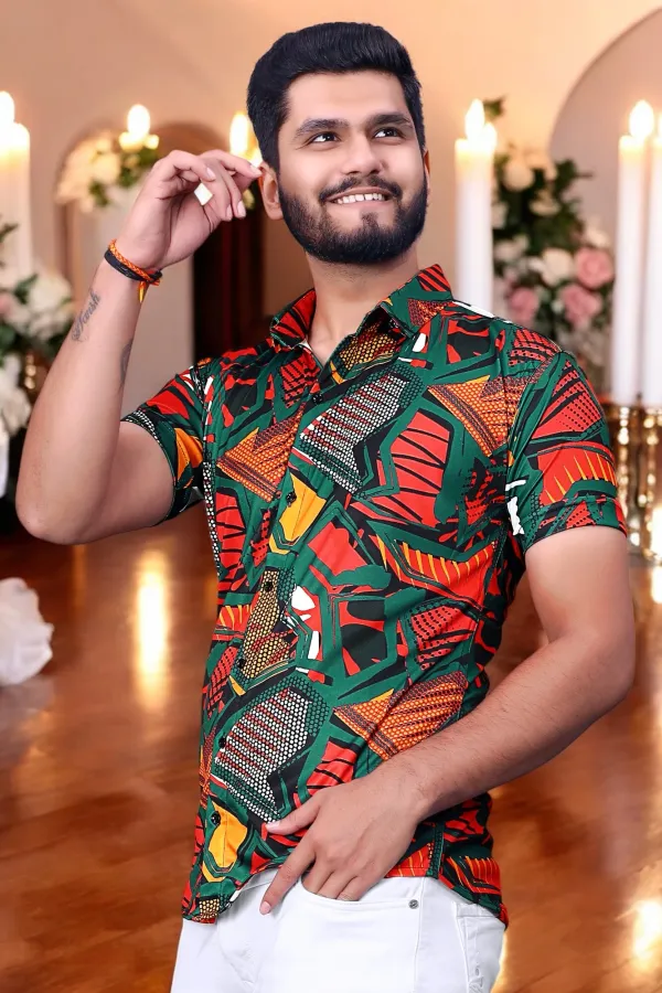 Multicolor_Lycra_Blend_Half_Sleeve_Checkered_Shirt_For_Men