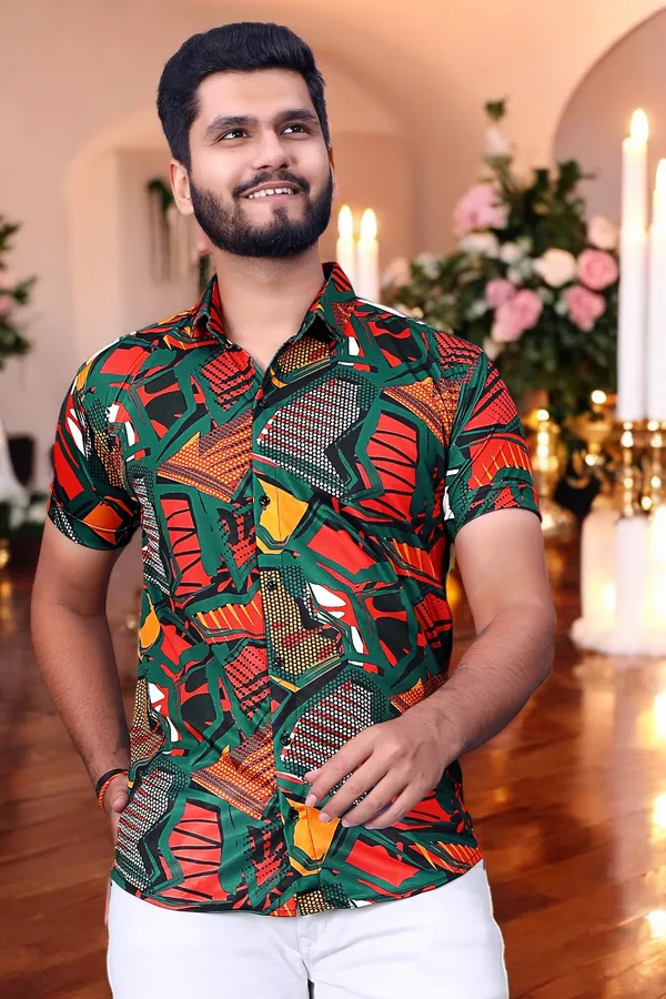 Multicolor_Lycra_Blend_Half_Sleeve_Checkered_Shirt_For_Men