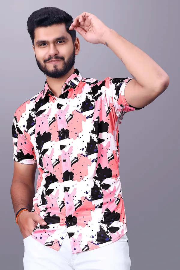 Pink_Cotton_Lycra_Half_Sleeve_Printed_Shirt_For_Men