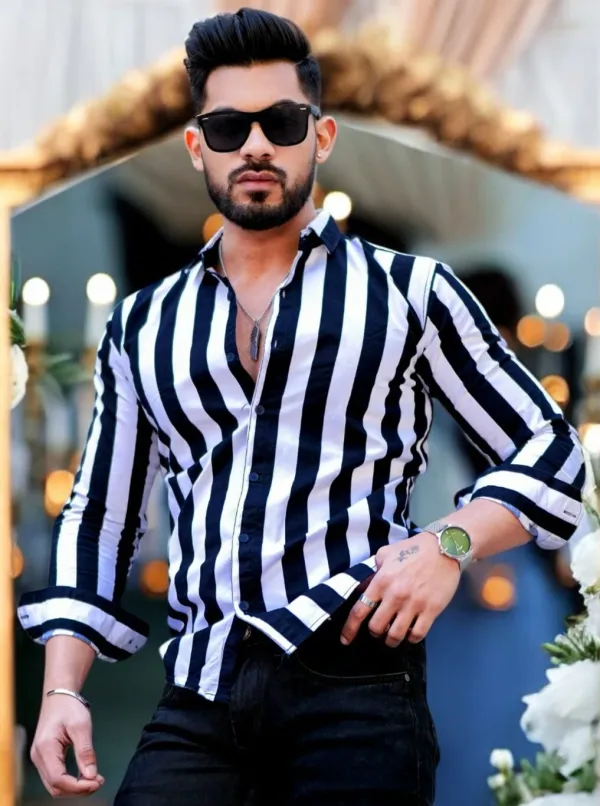 White_Lycra_Blend_Full_Sleeve_Printed_Shirt_For_Men