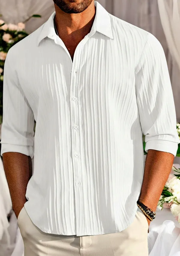 White_Cotton_Blend_Full_Sleeve_Self_Design_Shirt_For_Men