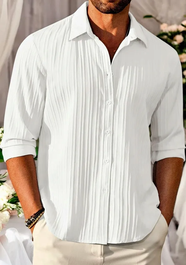 White_Cotton_Blend_Full_Sleeve_Self_Design_Shirt_For_Men