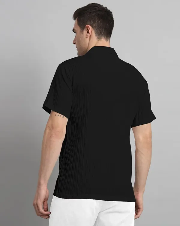 Black_Polycotton_Half_Sleeve_Self_Design_Shirt_For_Men