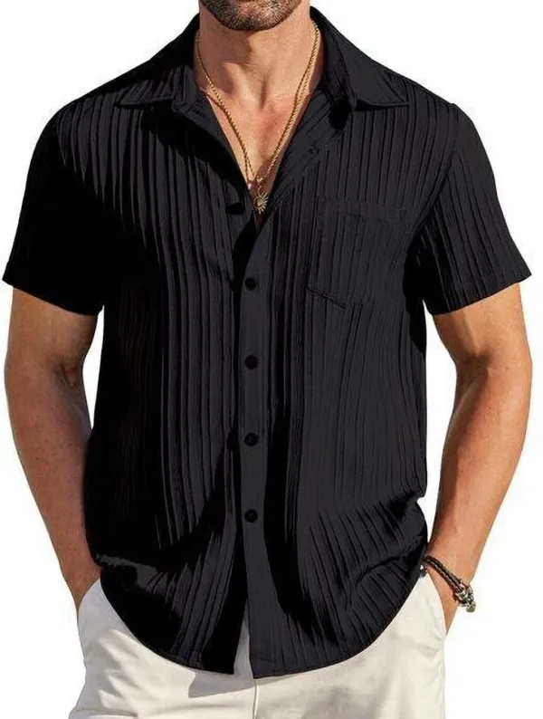 Black_Polycotton_Half_Sleeve_Self_Design_Shirt_For_Men