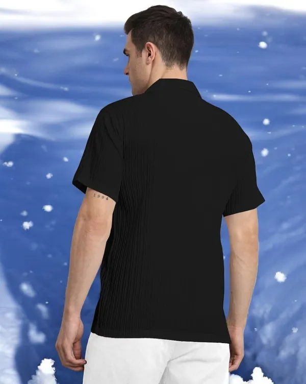 Black_Polycotton_Half_Sleeve_Self_Design_Shirt_For_Men