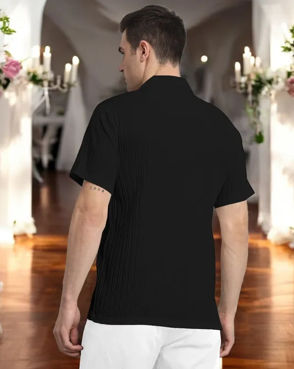 Black_Cotton_Blend_Half_Sleeve_Self_Design_Shirt_For_Men