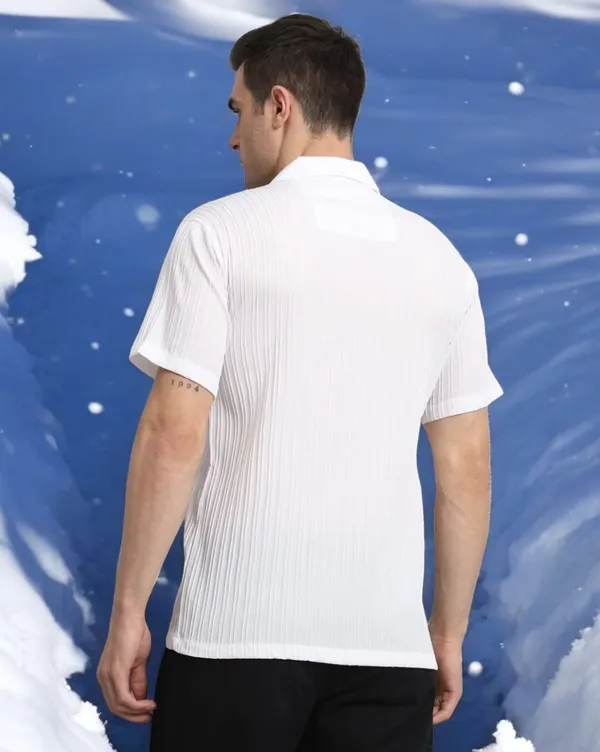 White_Polycotton_Half_Sleeve_Self_Design_Shirt_For_Men