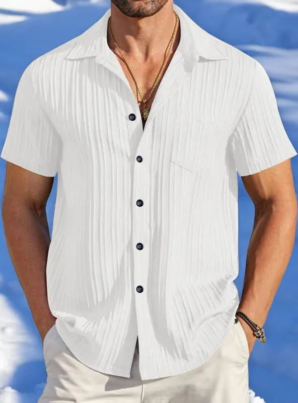 White_Polycotton_Half_Sleeve_Self_Design_Shirt_For_Men